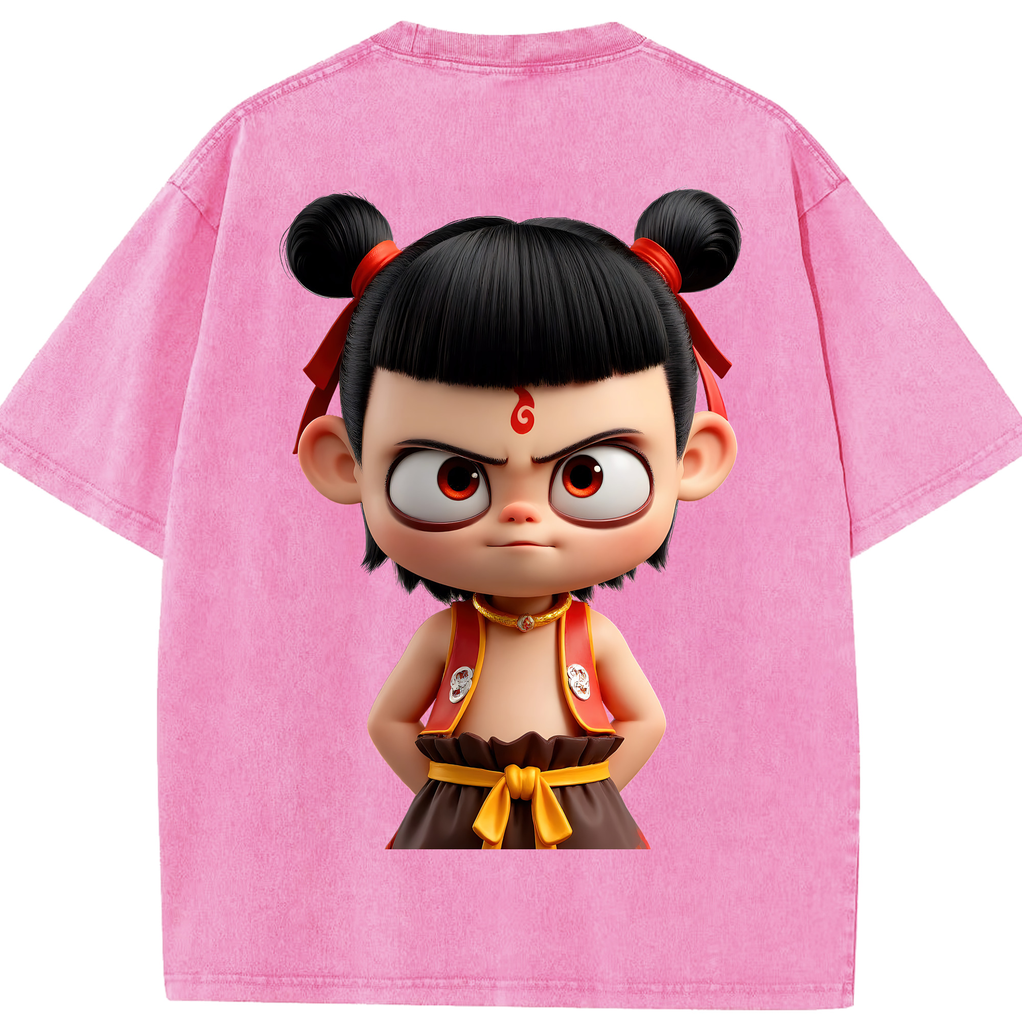 （画像用） Ne Zha 2 ナタ 魔童の大暴れ 綿100% ヴィンテージ風 半袖Tシャツ（背面プリント）